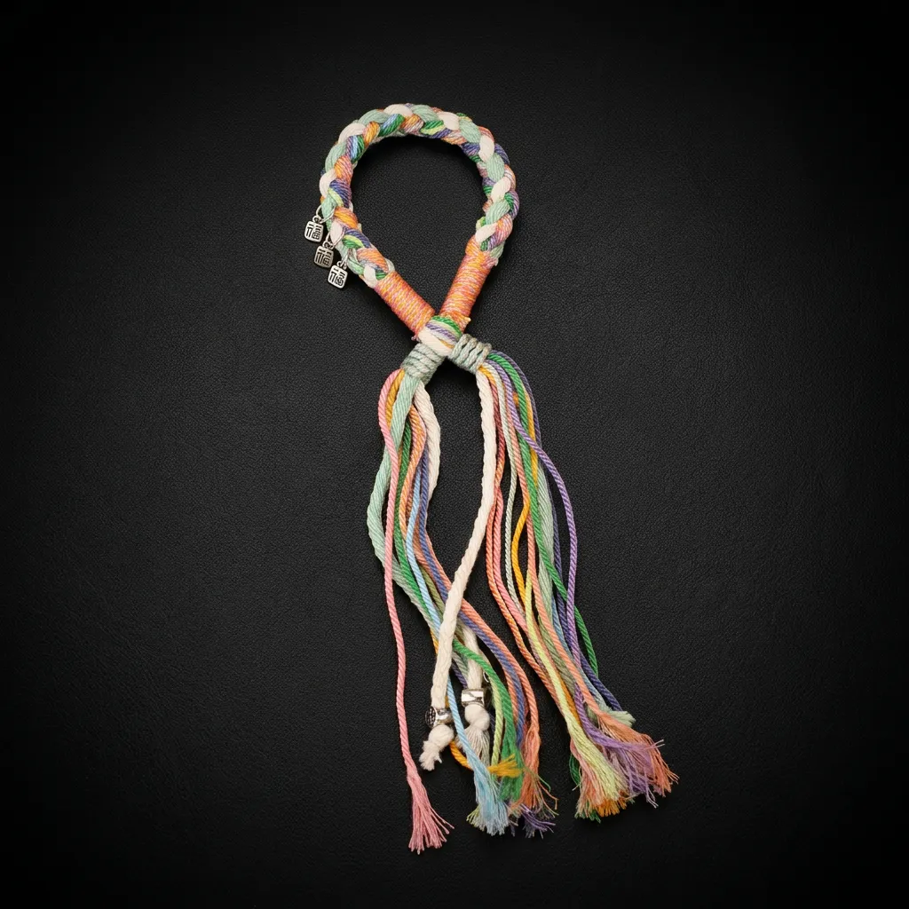JiStones Artisanal Hand-Woven Tibetan Blessing Bracelet & Tassel Charm Heritage Multi-Red