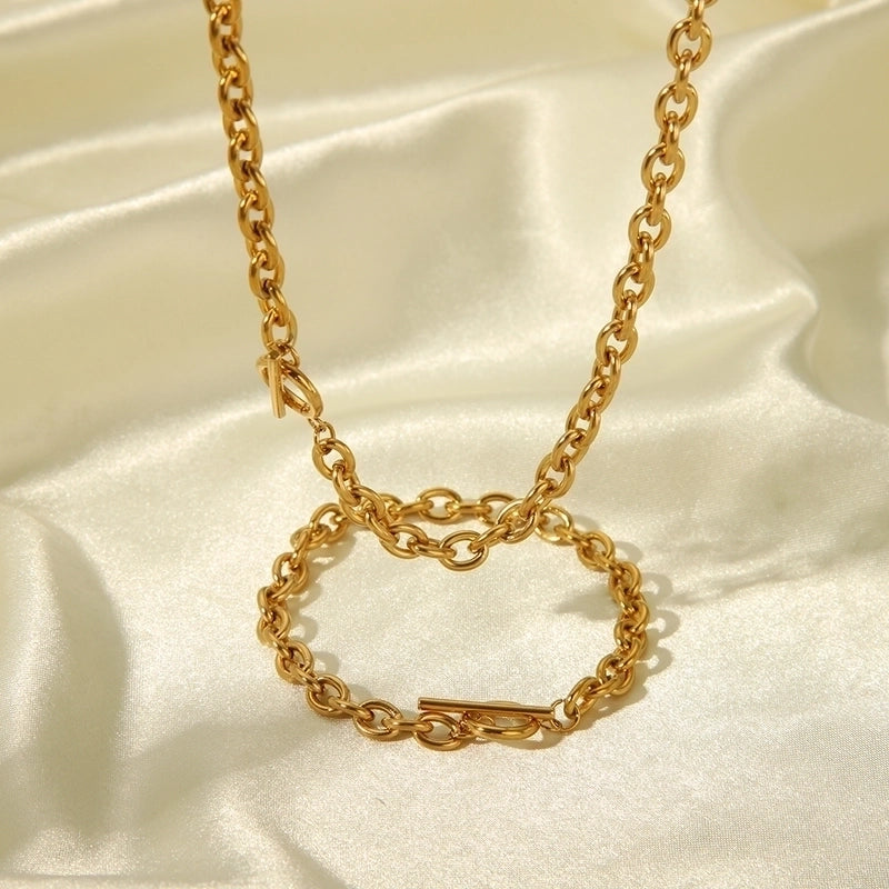 Elegant Lady Classic Style Geometric Solid Color 201 Stainless Steel 18K Gold Plated Toggle Bracelets Anklet Necklace