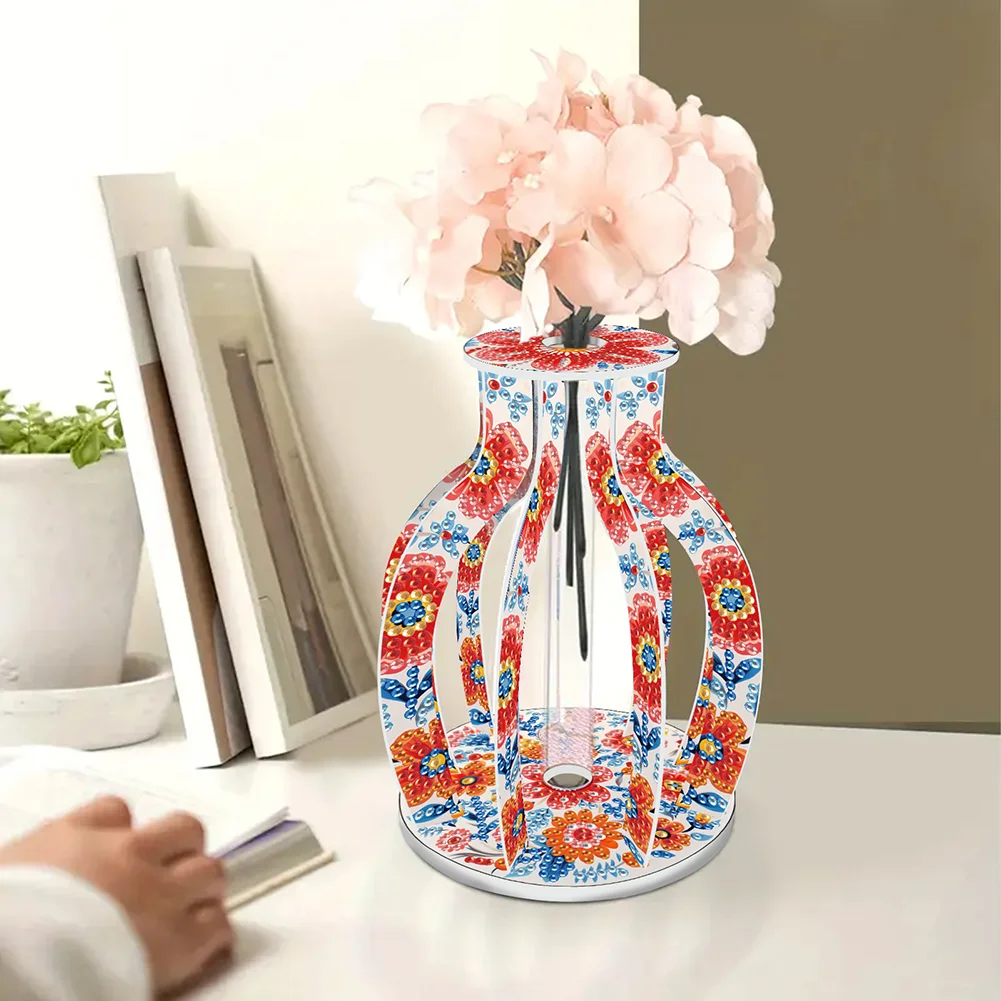 Acrylic Wood Pattern 5D DIY Diamond Painting Flower Vase for Home Office Decor