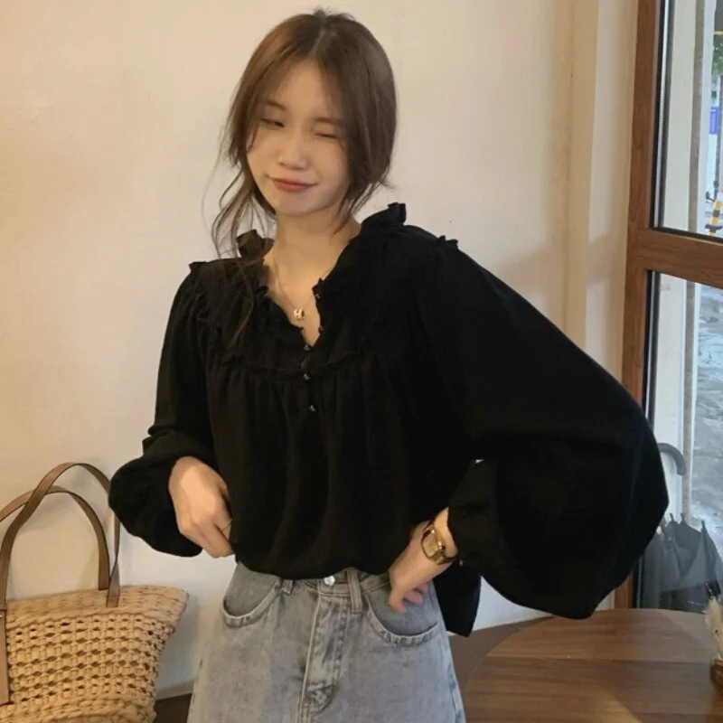 Tanguoant Sleeve Blouses Women Tender Loose Young Simple Fashion Korean Version Ladies Tops Blusas Mujer Elegant College Girls Autumn