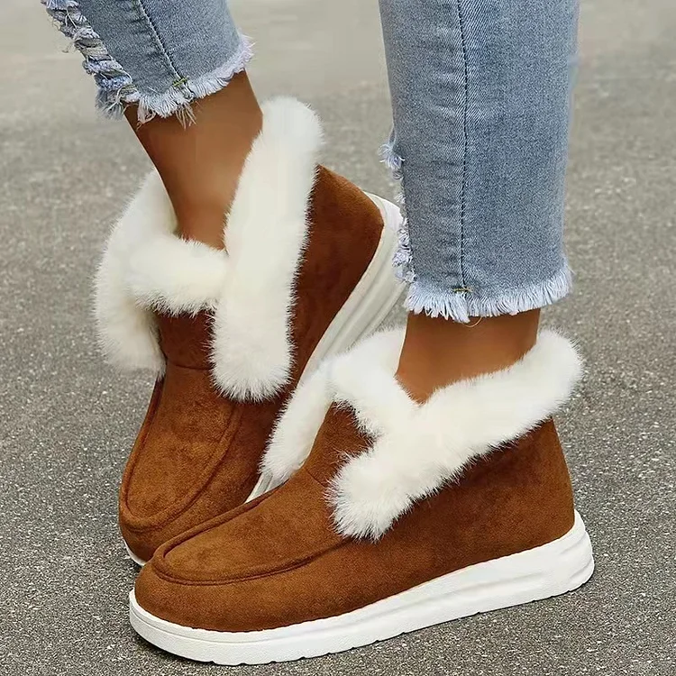 Casual Solid Color Split Joint Warm Furry Boots