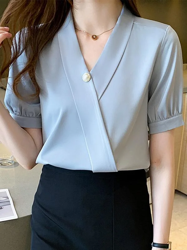 Fashion short-sleeved chiffon loose satin professional shirt