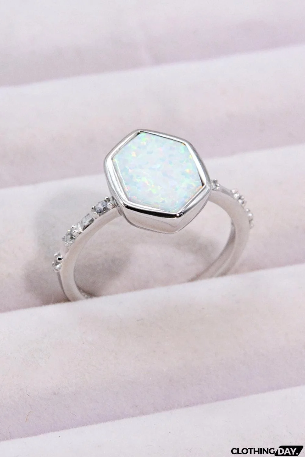 Opal Hexagon 925 Sterling Silver Ring
