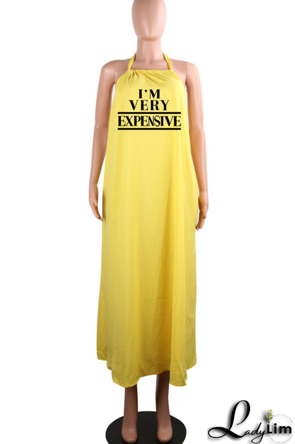 Black Sexy Print Split Joint Backless Halter Straight Dresses