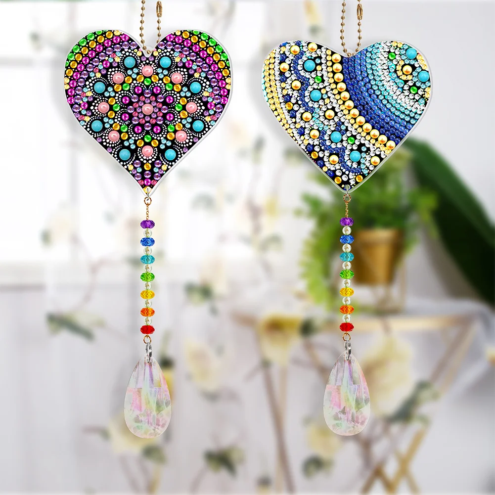 2pcs DIY Diamond Painting Sun Catcher Pendant - Heart
