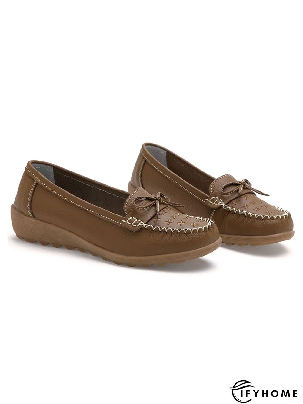 Bow Decor Moccasin Comfy Sole Flat Peas Shoes | IFYHOME