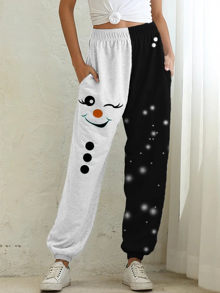 Christmas Snowman Wink Contrast Track Pants