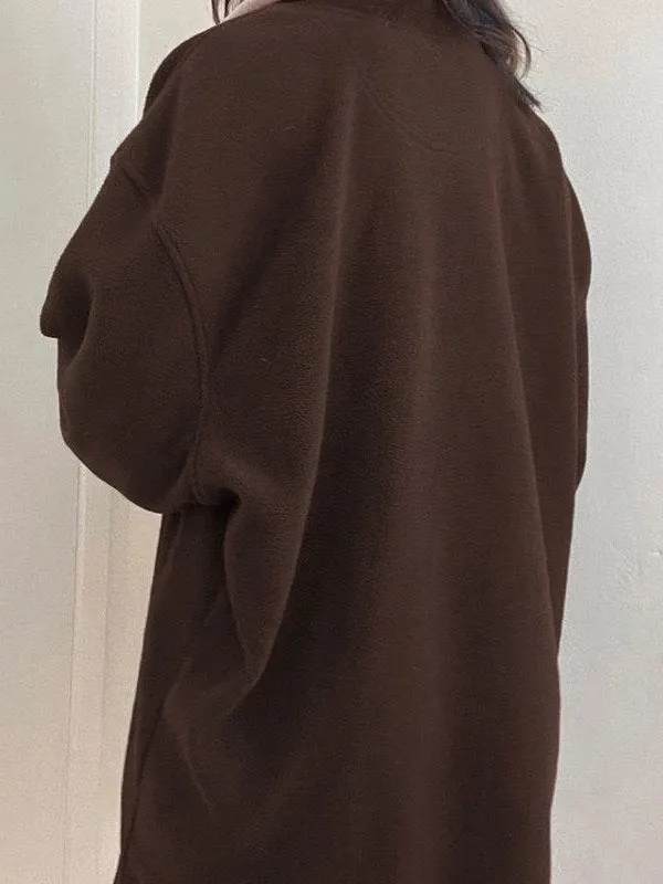 Brownm retro sports fleece sweatshirt with patchwork and zipper