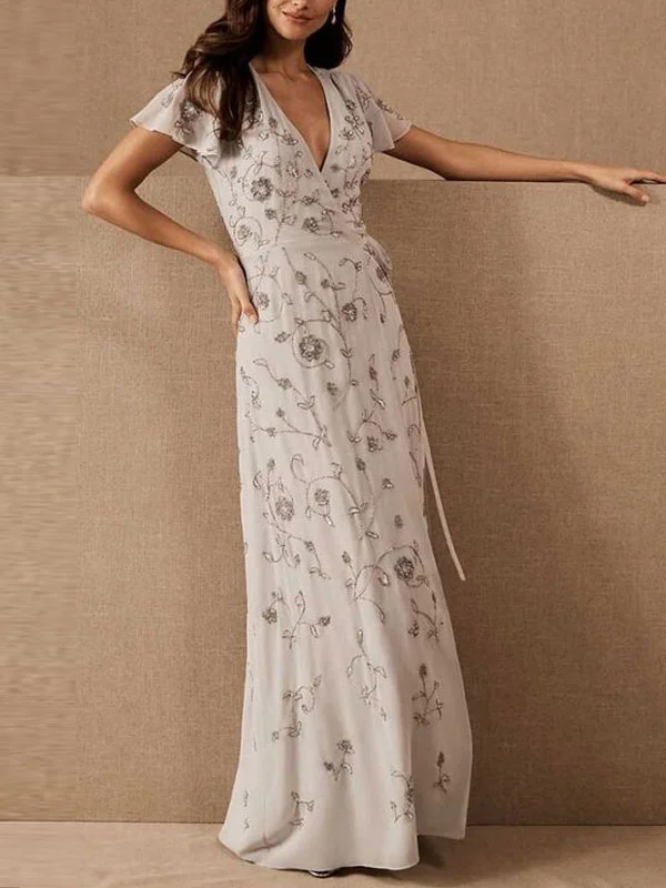 chiffon v-neck temperament elegant ladies dress