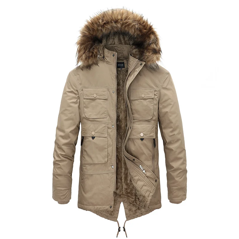  PASUXI Winter Coat Men's Plush Medium Length Cotton Padded Jacket Thick Fleece Jacket Collar Warm Wear Winter Jacket Men