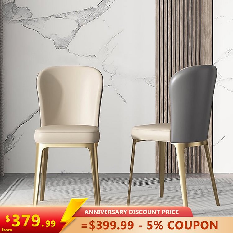 Homemys Modern Dining Chair Napa Leather Upholstered with Gold Stainless Steel Legs