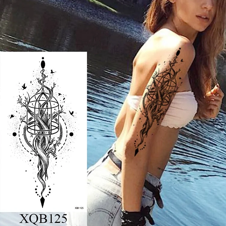 Waterproof Temporary Tattoo Sticker Lace Rose Flowers Lotus Flash Tattoos Wolf Body Art Arm Fake Sleeve Tatoo Women