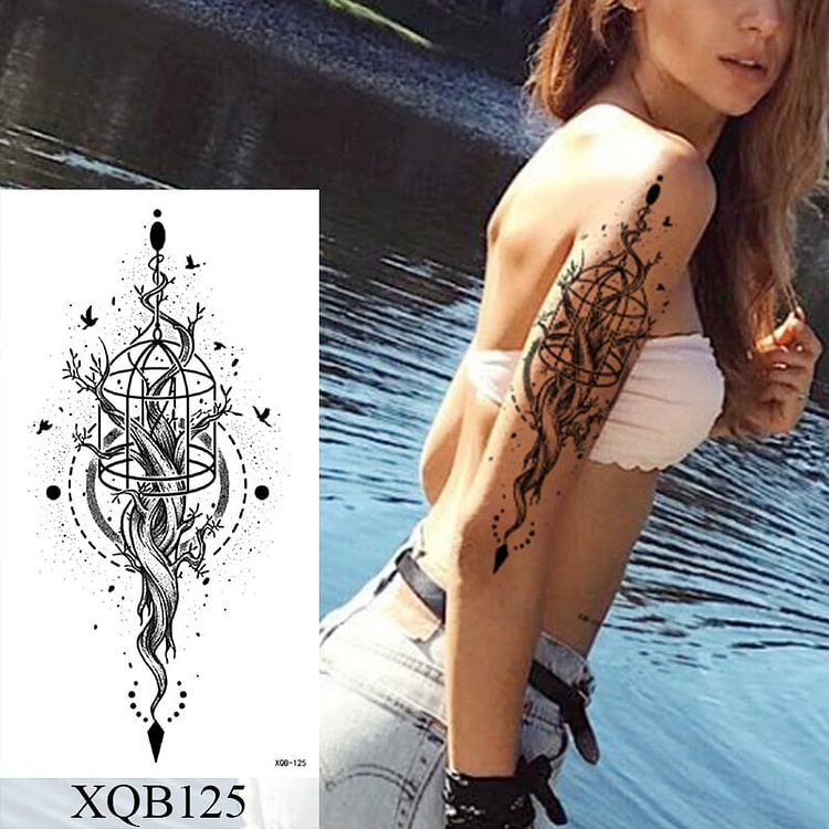 Waterproof Temporary Tattoo Sticker Lace Rose Flowers Lotus Flash Tattoos Wolf Body Art Arm Fake Sleeve Tatoo Women