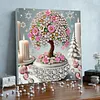 Kit sp&eacute;cial de peinture en forme de grand diamant en forme d&rsquo;arbre &agrave; fleurs avec cadre 9,84x9,84 pouces