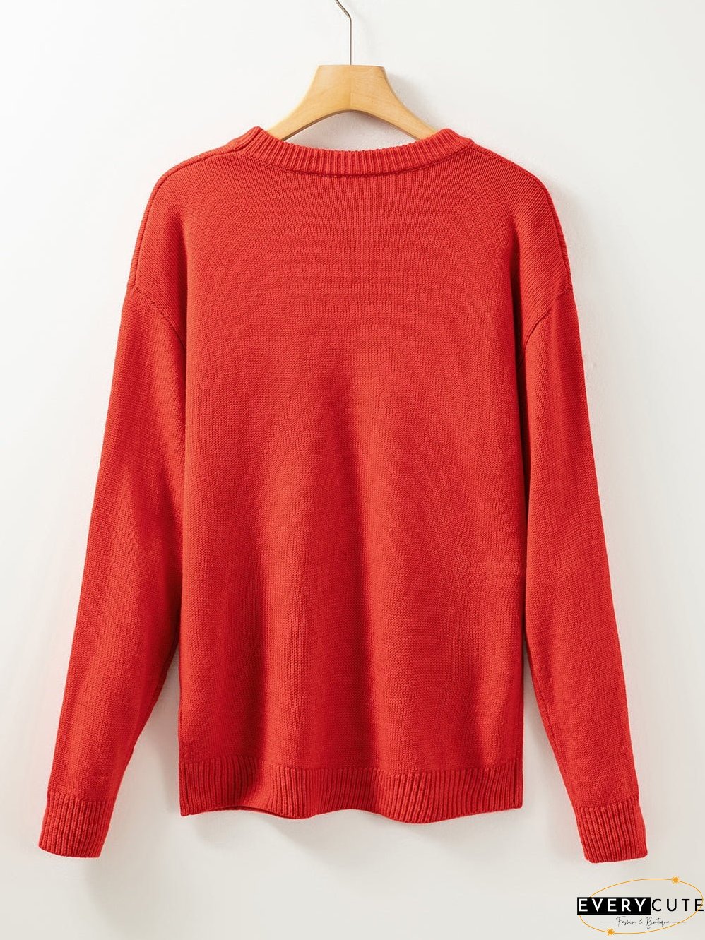 Festive Red Sequin Christmas Tree Sweater with Drop Shoulders