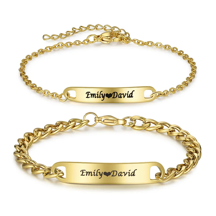 2PCS Bracelets Gourmette texte Personnalisés bracelet en commun pour Un couple Bracelet Jessemade FR