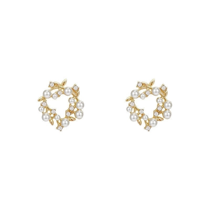 1 Piece IG Style Geometric Flower Inlay Alloy Artificial Pearls Ear Studs