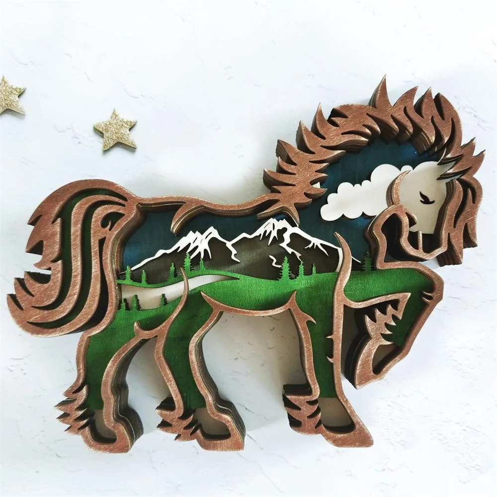 Purexcellent&trade; New creative home desktop wood carving horse crafts ornaments