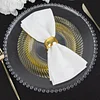 10 Pack | 9" Clear / Gold Swirl Rim Plastic Dinner Plates, Round Disposable Party Plates