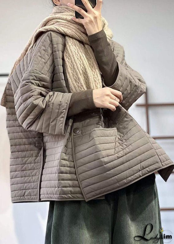 Boutique Apricot Oversized Striped Fine Cotton Filled Parka Jacket Winter