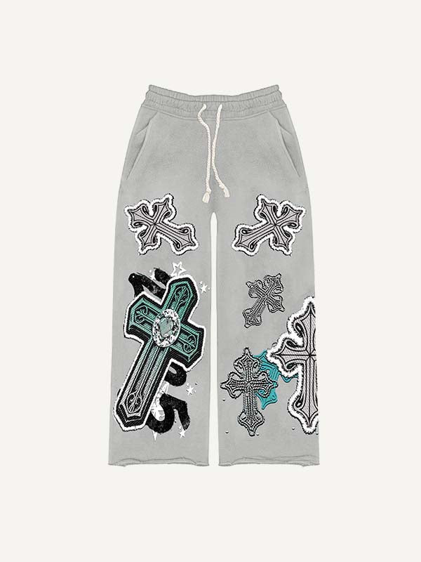 Cross Faux Decal Print Elastic Waist Pants
