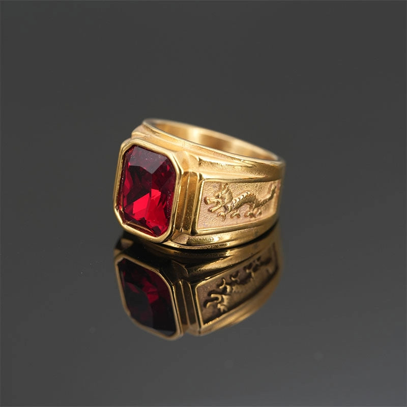Minimalist Shiny Dragon Titanium Steel Inlay Gem Unisex Rings