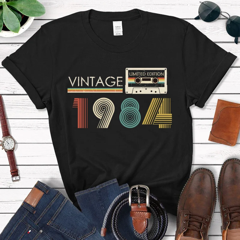 Cassette Vintage 1984 38th 38 Years Old Birthday Party Women T Shirts Limited Edition Retro Graphic Tee Cotton Classic T-shirts