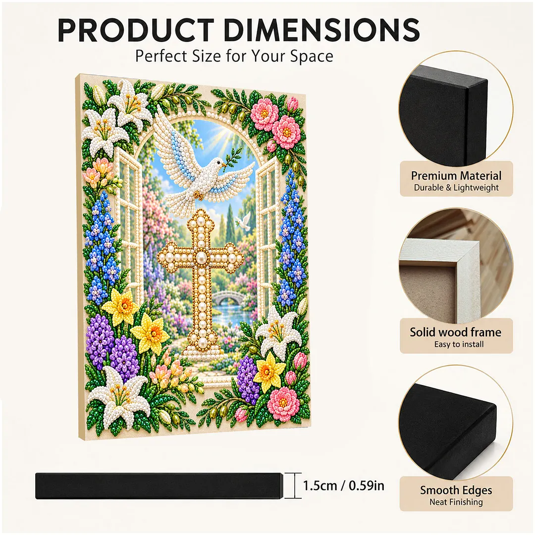 Pearl Painting Kit for Adults Cross Dove Floral with Frame 11.81x15.75in