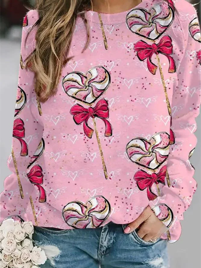 Women's Long Sleeve Scoop Neck Love Printed Graphic Tops