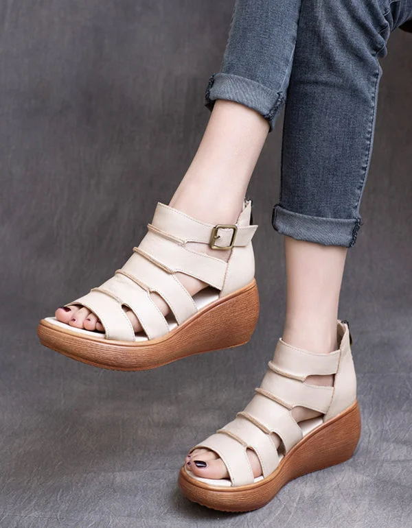 Women's Retro Leather Ankle Strap Sandals