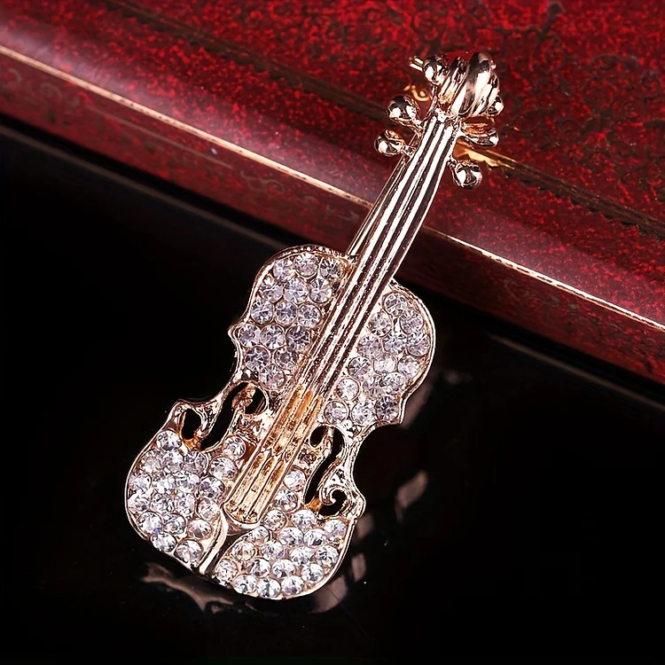 Rhinestone Violin Elegant Brooches Pins Corsage Scarf Pin Safety Pin Women Girls Vintage Clothing Decoration