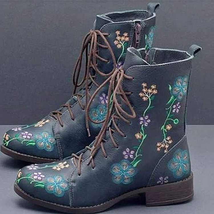 Women's Western Floral Embroidered Long Ankle Knight Boots