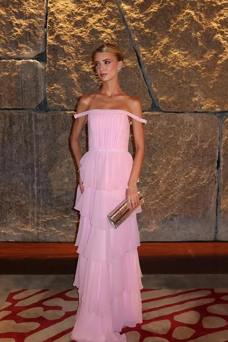 Sleeveless Off the Shoulder Strapless Long Prom Dress With Ruffles XJ0683