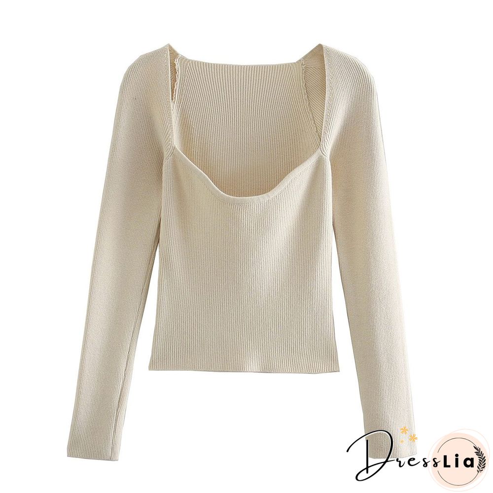 New Women Knitting Sweaters Top Long-arm Heart-neck Casual Fashion Mrs Slim-fit Tight Knitted Sweater Sweater Tops