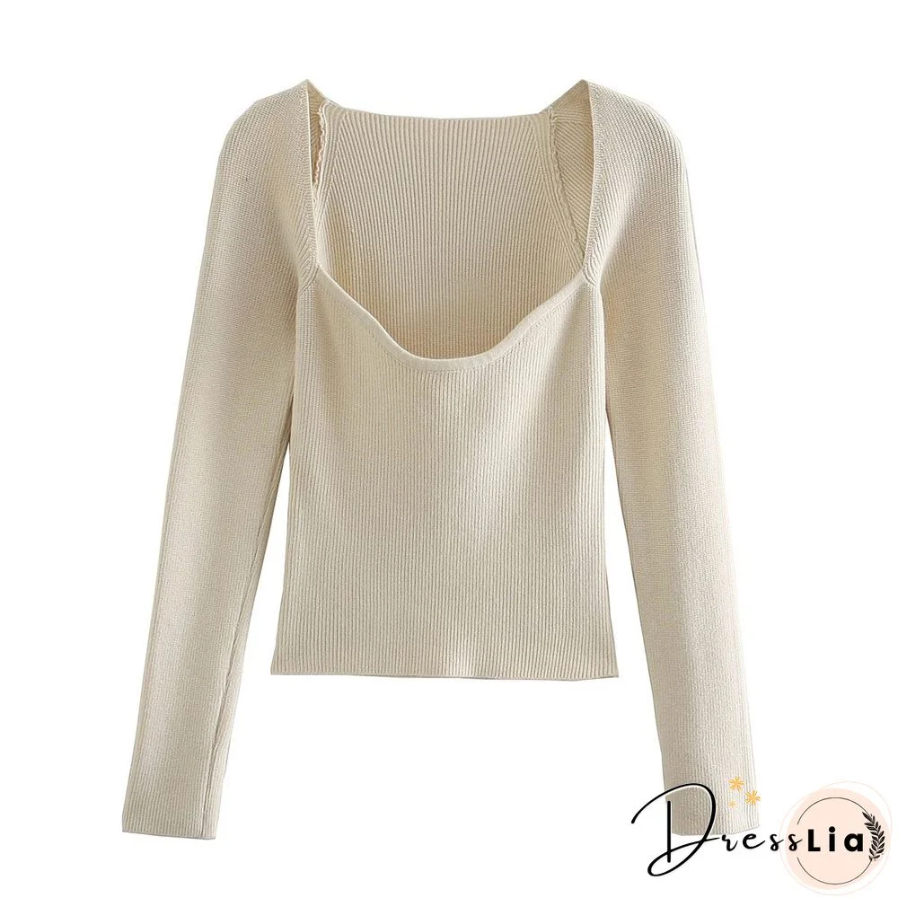 New Women Knitting Sweaters Top Long-arm Heart-neck Casual Fashion Mrs Slim-fit Tight Knitted Sweater Sweater Tops