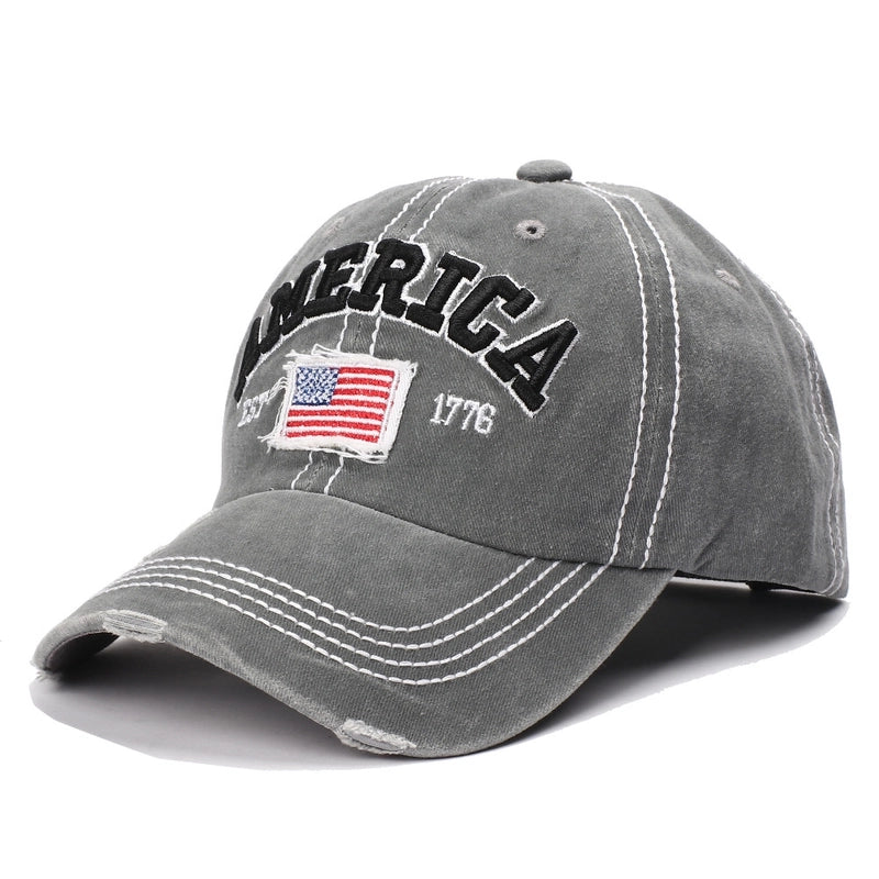 American Flag Letter Baseball Cap Ripped Wash Old Hat Men’s Cap