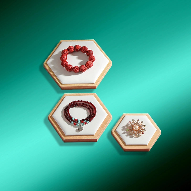Creative Hexagon Jewelry Display Plate Bamboo And Wood Jewelry Display Table Three-piece Set Jewelry Display Rack