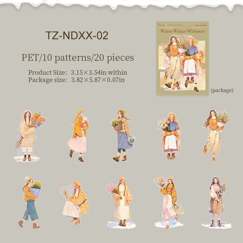 PET 스티커 - 따뜻한 겨울 속삭임 시리즈 귀여운 소녀 캐릭터