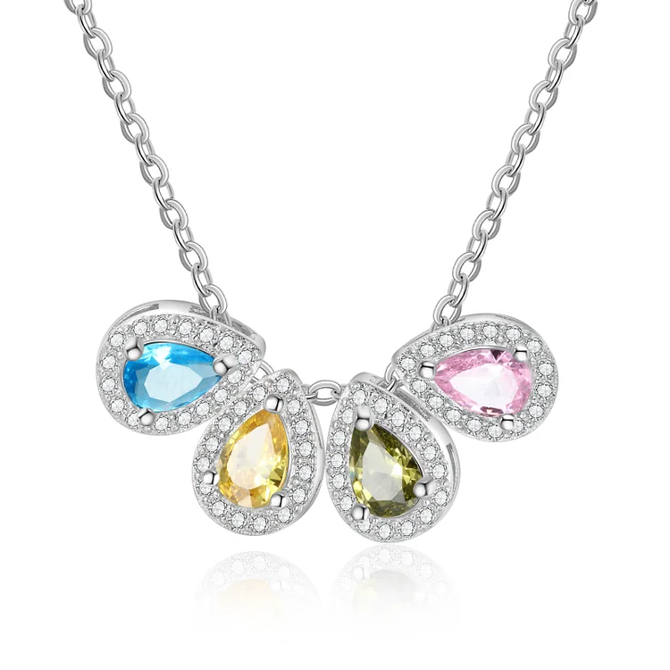 4 Birthstones Personalized Necklace Drop-Shape Stone Special Gift For Women