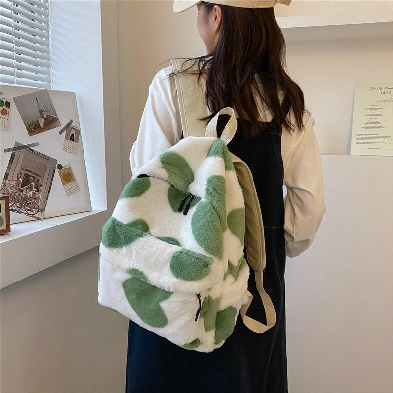 Harajuku Style Schoolbag Female Backpack Letter Cute Girl Plush Bag Korean Style Student Bag Soft Girl Backpack