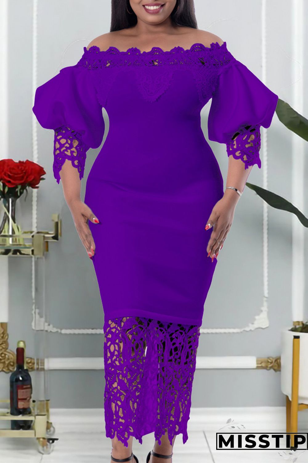 Blue Fashion Casual Solid Patchwork Off the Shoulder Long Dress Dresses