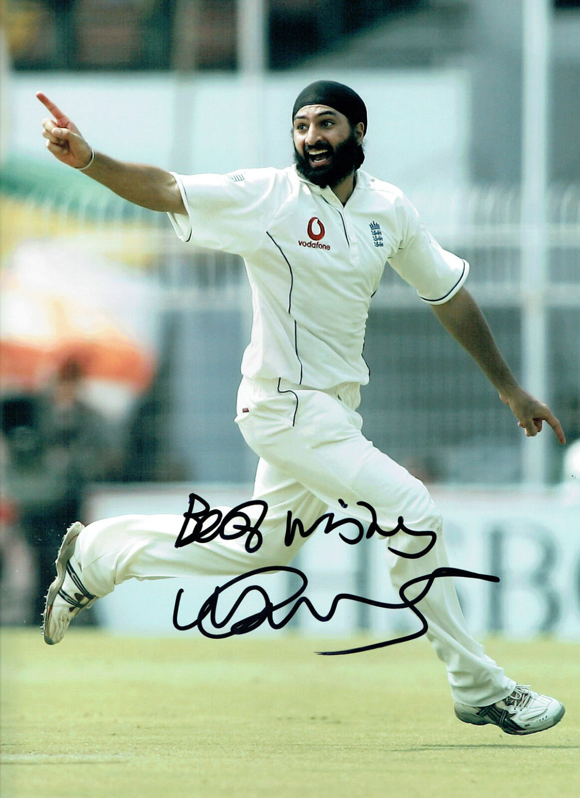 Monty PANESAR Signed Autograph 16x12 ENGLAND Cricket Photo Poster painting Spin Bowler AFTAL COA