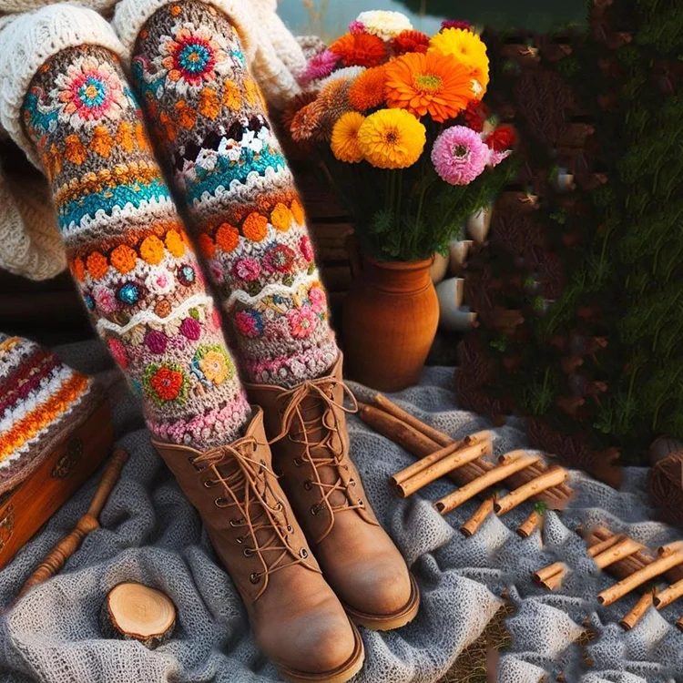 Vintage Floral Cozy Knit Leggings