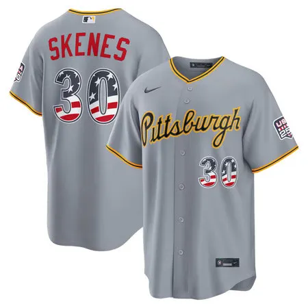 Men's Pittsburgh Pirates #30 Paul Skenes Nike Gray USA 250 Fourth of July Road Stadium Jersey