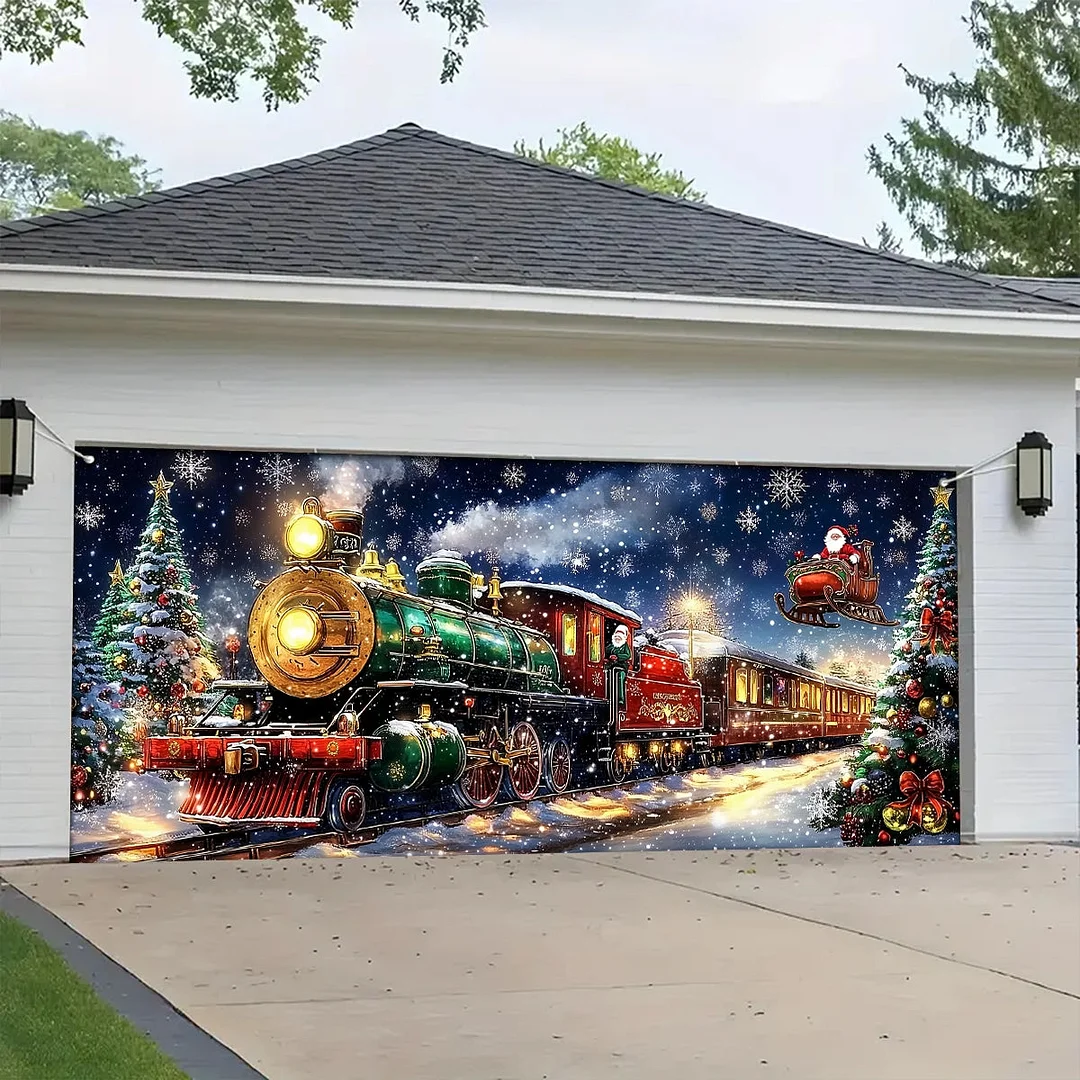 Garage Door Banner Decoration - Winter Wonderland Express A Magical Christmas Train with Santa