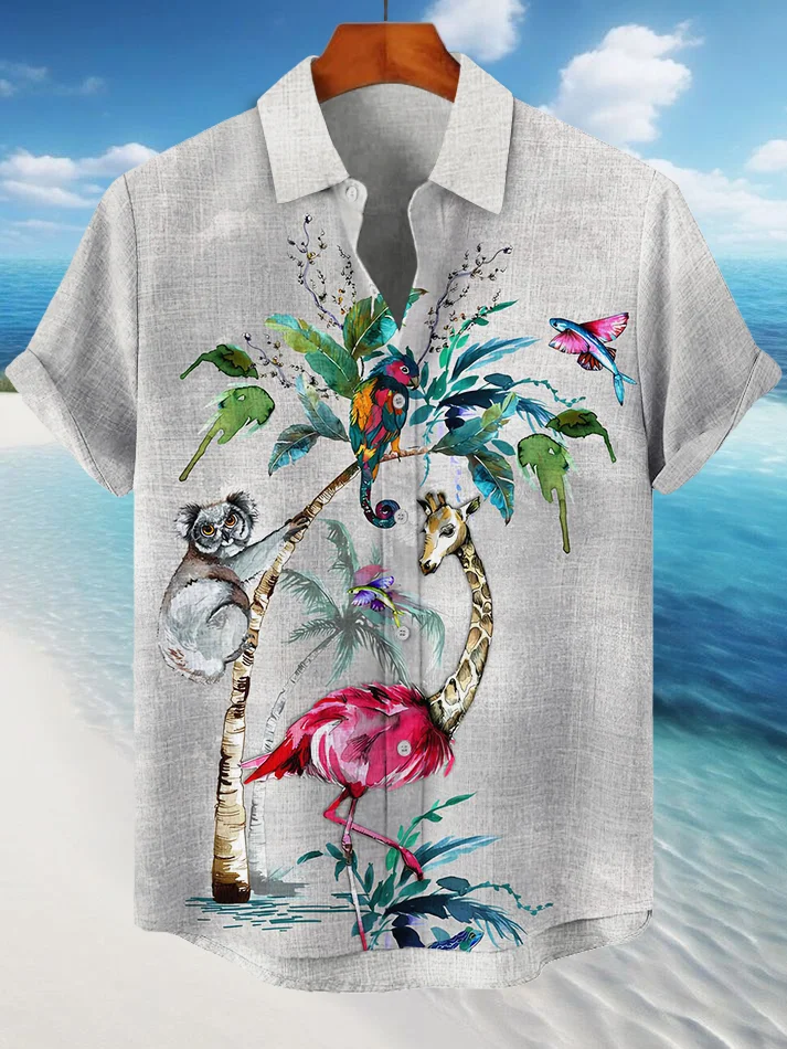 Men's Hawaii Vacation Animal Print Short Sleeve Shirt