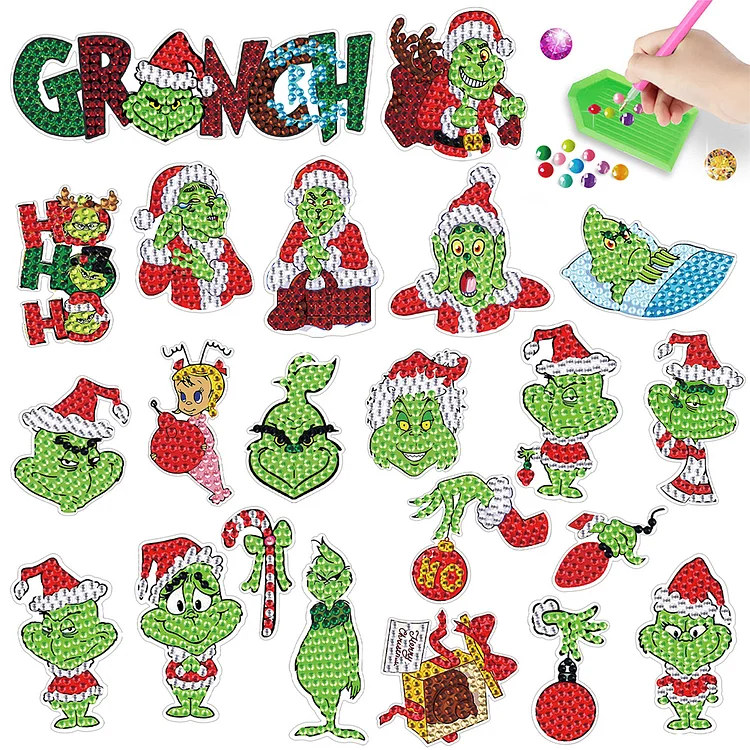 8pcs/2set Gem Art DIY Craft Kits Christmas Grinch Diamond Painting Sticker  Moose