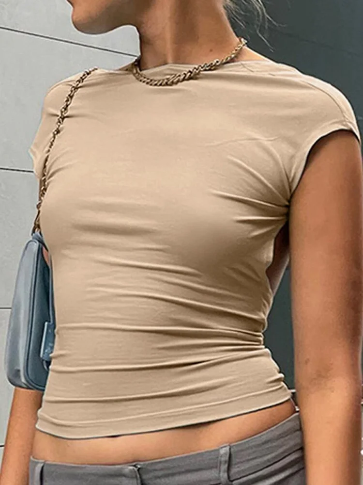 Short Sleeve Backless Tops Women Multi Ways Wear 2022 Skinny Basic Summer Slim Cropped Cut Out Sexy T Shirt Crop Top Female Top