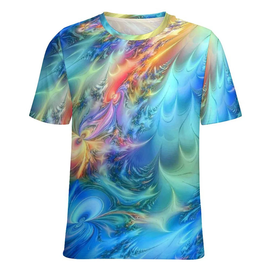 Full Printed Unisex Short Sleeve T-shirt for Men and Women Pattern Floral,Purple,Blue