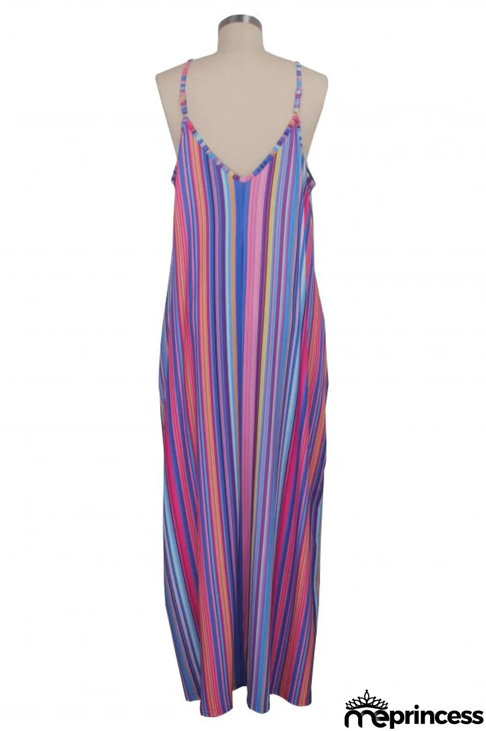 Green Polyester Sexy Fashion Tank Sleeveless Slip A-Line Floor-Length Print asymmetrical Striped Patchwork